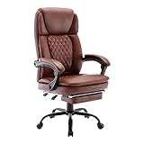 WOTSTA Ergonomischer Bürostuhl PU Leder mit Fußstütze, Bürostuhl Chefsessel mit Hoher Rückenlehne und Verdickte Polsterung, Computer Schreibtisch Drehsessel Höhenverstellbar Brown