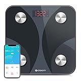 ETEKCITY Körperfettwaage, Personenwaage digital mit APP, Waage Personen Smart Waage mit Körperfett und Muskelmasse, Bluetooth Körperanalysewaage für BMI, Protein,180 kg/400 lb,Schwarz