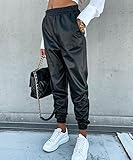 Leder-Jogginghose Herbst Winter Mode Casual Hohe Elastische Taille Jogginghose Damen Einfarbig Haremshose - Schwarz, M