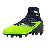 DREAM PAIRS Jungen Mädchen Leichte Fußballschuhe Kinder Atmungsaktive Football Schuhe Dunkelblau Neongrün Größe 5 US/37.5EU