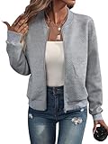 RUISHH Damen Langarm Jacke Casual Bomberjacke Baseball Jacke Reißverschluss Leichte Übergangsjacke Grau M