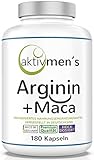 Arginin + Maca hochdosiert - für stark aktive Männer - laborgeprüfte* Qualität - 180 Kapseln - vegan - L-Arginin Base Maca Wurzel Extrakt 20:1-1 Dose (1x140g)