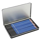 Socobeta Skizzierstift-Set, glänzende Farbmischfähigkeit, 12-teiliges Zeichenstift-Set mit Eisenbox zum Plotten für Skizzen zum Zeichnen