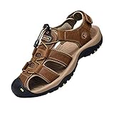 Sandalen Herren Leder Trekkingsandalen Outdoorschuhe Sommer Sport Freizeitschuhe Wanderschuhe Männer Sport-Outdoor Wasser Fischer Atmungsaktive Sandale Größe 38-48, Braun, 44 EU