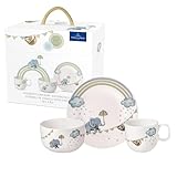 Villeroy & Boch – Boho Kids 'Walk like an elephant' Kindergeschirr-Set 3 teilig Blau, Spülmaschinenfest, Mikrowellensicher, Geschirr Set Kinder, Tiermotiv Elefant und Faultier, Premium Porzellan