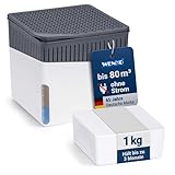 WENKO Raumentfeuchter Mod. Cube mit 1000 g Entfeuchter Granulat, für Räume bis 80 m³, beugt Schimmel und Gerüchen vor, ohne Strom, geräuschlos, nachfüllbar, Weiß