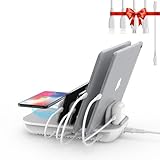 SooPii 70W Ladestation für mehrere Geräte, 5 Port Ladestation mit 15W Wireless ladestation, 25W USB C PD/PPS Schnellladung für lPad, lPhone 16/15/Pro/Pro Max/Galaxy, 5pcs gemischte Ladekabel enthalten