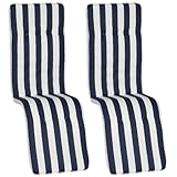 NYVI Relaxliegen Auflagen Hawaii 2er Set - 171x47 cm Blau Weiß Gestreift - Gartenmöbel Auflage mit 5 cm Polster und Gummi-Halteband