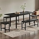 Faltbarer Esstisch Set mit 4 schwarzen Stühlen, ausziehbar 160/120x70x75cm, Sitzplätze 6, multifunktional, platzsparendes Design für Zuhause und Esszimmer