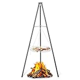 LEADZM Schwenkgrill ohne feuerschale inkl. 48 cm Grillrost - Dreibein grill - Höhenverstellbar, große Grillfläche - Outdoor, BBQ, Camping - Schwarz