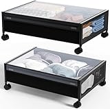 IMICHI Unterbett Aufbewahrungsbox Unterbettkommode Mit Rollen - 2 Stück Bettkasten Aufbewahrung Aufbewahrungsbox mit Deckel Metallrahmen Aufbewahrung Unterm Bett Aufbewahrungsbox mit Rollen