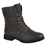 Damen Schuhe Schnürstiefeletten Profilsohle Stiefeletten Leder-Optik 152187 Grau Schleife 39 Flandell