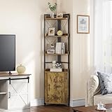 YITAHOME Eckregal mit 4 Ebenen, industrielles Bücherregal mit Schrank, Bodenstehend Bücherregal aus Holz, Lagerregale für Wohnzimmer, Heimbüro, Flur, Vintagebraun Bücherregale