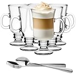 Glasmark KROSNO 1992 Latte Macchiato Gläser Mit Henkel Und Löffel 6 Stück 200 ml Transparentes Glas Kaffeetassen Cappuccino Eistee Irish Coffee Teegläser