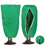 Pflanzenschutz Winter, 2 Pcs 80 x 120 cm Winterschutz für kübelpflanzen, Atmungsaktiv, Reißfest Vliesstoff,Kordelzug und Zugband Design, Frostschutz Pflanzen Winterschutz Draußen-Grün