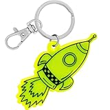 GRUSS & CO Reflektor neon Rakete | Figürlicher Neon-Reflektor, mit Schlüsselring und Karabiner | Kindergeburtstag | 70135