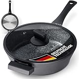 ZWIEGER Große Pfanne mit Deckel 28cm – Schmorpfanne 28 cm hoher Rand, Aluguss, vollflächiger Edelstahlboden, für alle Herdarten (inklusive Induktion) geeignet – Antihaft, PFOA- & PFOS-frei