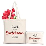 Erzieherin Geschenk Canvas Tragetasche mit Kosmetiktasche, Abschiedsgeschenk Erzieherin, Stofftasch Geschenke für Erzieherin, Dankesgeschenk für Lehrerin, Geschenk für Lehrerin Erzieher von Schülern