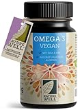 Omega-3 Vegan 60 Kapseln hochdosiert, 2000mg Omega-3 Algenöl pro Tag mit 600mg DHA & 300mg EPA, veganes Omega aus nachhaltigem Anbau als Fischöl-Alternative, laborgeprüft mit Zertifikat, NatureWell
