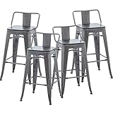 Barhocker, 4 Stück, gebürstete graue Thekenhöhe Hocker mit Rückenlehnen, Metall Barhocker (61 cm, Gunmetal)