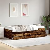 IKAYAA Einzelbett mit 6 Schubladen 75x190 cm, Jungendbett75x190 cm, Kojenbett mit Stauraum Kiefer massivholz, Tagesbett mit Stauraum, Funktionsbett 75x190 cm Räuchereiche