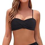 Bikini Oberteil Push Up Damen Schwarz Bandeau Bikinioberteil Crossover V Ausschnitt Wickeloptik Bademoden Sexy Neckholder Bikini Top Große Brüste Gepolstert Bikinis Sommer Strand Badeanzug Swimsuits