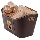 Holzkorb - Brennholzkorb - Kaminholzkorb - Kaminholztasche aus hochwertigem Kunstleder in Schwarz und Braun 53 x 35 x 31 cm (Braun)