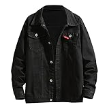 Herren-Jeansjacke, Denim, Retro, Streetwear, leichte Arbeitskleidung, klassische Passform, Westernmäntel, Cowboy-Stil, lässiger Trucker-Mantel, einfacher Hemdmantel mit Pattentaschen, Schwarz , L