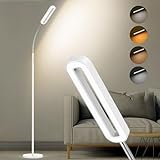 Amdelne 12W Stehlampe LED Weiß, 1400lm Stehlampe Dimmbar Wohnzimmer mit 6 Szenemodi, 3000K-6000K Leselampe Stehlampe mit Fernbedienung&Touch Steuerung, Schwanenhals Standlampe für Schlafzimmer Büro