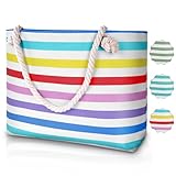 URAQT Große Wasserdichte Strandtasche mit Reißverschluss und Taschen für Damen, XXL Familie, Damen Beach Tote Bag Schultertasche, Geeignet für den Strandurlaub Wasserdichte Tasche