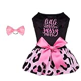 CuteBone Little Miss Sassy Pants Hund Leopardenmuster Kleid Samt für kleine Hunde Mädchen Welpen Kleider Rosa Hundekleidung CVA15S-DE