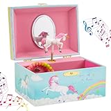 Jewelkeeper Musikalisches Schmuckkästchen - Rechteckige Einhorn Box Mädchen mit Musik, Schatztruhe Mädchen für Schmuck, Schmuckdose Kinder - Schmuck Kasten für Mädchen - 14 x 10,5 x 8,5 cm