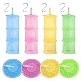 4 Pcs Hängende Netze Organizer mit 4Pcs S Haken, 3 Tier Faltbare Aufbewahrungsnetze Kinderzimmer Aufbewahrungsnetze Spielzeug Aufbewahrungsnetze,Kuscheltiere Hängeregal für Spielzeug Kleidung Socken