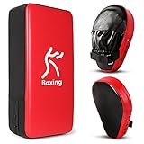 Odoland Handpratzen Set 2 IN 1 mit PU Pratzen Schlagpolster für Boxsack Boxen Kickboxen Boxtraining Kampfsport Pratze Thai Kick Boxen Pratzen Rot