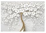 WallArena - Vlies Fototapete Blumen 3D Effekt weiß gold Baum 368x254 cm - Fototapeten - Tapeten - für Wohnzimmer Schlafzimmer - Vliestapete Wandtapete Tapete 3D Effekt- inkl. Kleister