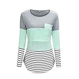 Generisch Umstandsmode zum Stillen Ärmel Damen Tops Gestreiftes T-Shirt mit langem Aufdruck Umstandsbluse Wickelshirt Baby (Grey, M)
