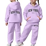 Generisch Kinder Trainingsanzug Mädchen Jungen Langarm Hoodie Pullover Hosen Outfit Warme Solide Sportbekleidung (Purple, 10-11 Years)