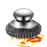 Stahlwolle-Schrubber – robuster Edelstahl, Küchenreinigungswerkzeug | Geschirrschrubber mit Griff, langlebiger -Pad-Reiniger für Töpfe, Pfannen, Utensilien, Haushaltsschrubben Zubehör für