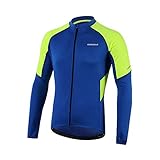 BERGRISAR Herren Radtrikot Fahrradtrikot Langarm Atmungsaktive Leicht Fahrradbekleidung mit 3+1 Reißverschluss Taschen BG012 - Dunkelblau - X-Groß