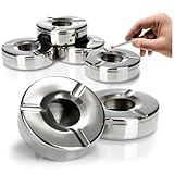 com-four® 6x Aschenbecher aus Edelstahl - Windaschenbecher mit abnehmbarem Deckel zum Schutz vor Flugasche - Ø 11 cm (006 Stück - Edelstahl)