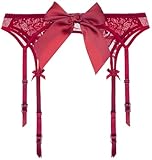 GIVTULIP Strumpfhalter Frauen Strapsgürtel Hüfthalter Strapsen Dessous Sets Breit Unterwäsche Strapsstrümpfe Sexy Spitze mit 4 Halter Verstellba mit Bogen Strumpfbänder Große Strumpfgürtel für Damen