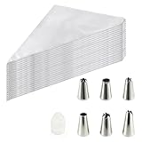 JoyEcho Spritzbeutel, 100 Stück, bestehend aus 6 Tüllen aus Edelstahl, 1 Adapter, Einweg-Spritzbeutel, zum Dekorieren von Kuchen, Keksen, Cupcakes, Gebäck