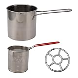 SIXRUN Edelstahl -Fritteus -Pfanne, Ölsparung Mini Tragbare Bratpfanne mit Langem Griff, Langlebiger Tempura für den Familiengebrauch, 304 Topf, Bequeme Suppenumleitung Design (3-teiliges Set mit