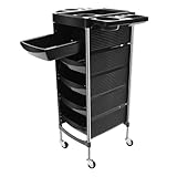 TESUGN Friseurwagen, Salon Rollwagen mit 5 Ausziehbaren Schubladen, Arbeitswagen Rollwagen für Friseursalons, Schönheitsaufbewahrung, Friseurwerkzeuge (Schwarz)