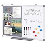 Swansea Whiteboard Magnettafel und Pinnwand Filz mit Aluminiumrahmen für Wohnung, Büro, Küche und Schule, 60X45cm