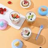 Glasdose mit Schraubdeckel und Silikondichtung für die Zubereitung von Mahlzeiten, inklusive Löffel, entworfen für Haferflocken, Joghurt, Pudding und Salataufbewahrung (blaue Abdeckung)