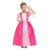 Rabtero Kinder Prinzessin Kostüm, Mädchen rosa mittelalterliche Prinzessin Dress Up, Prinzessin Kleid mit Krone für Mädchen 7-8 Jahre