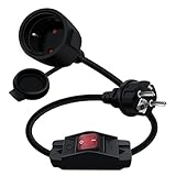 YINGAYOU Schuko Verlängerungskabel mit Schalter 16 A 250 V Schuko Kabel mit Schalter 2 AC für Steckdose IP44 für Außen Oder Innenbereich, Zuhause, Büro (Schwarz, 0.5 m)