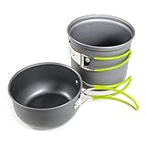 2 teiliges Camping-Geschirr / Topf-Set aus leichtem und rostfreiem, eloxiertem Aluminium, Das Outdoor-Kochset besteht aus 2 Töpfen, ideal für 1-2 Personen, Geschirr-Set ideal als Outdoorausrüstung mit praktischen Kunststoff-Haltegriffen, Marke: GanzoO