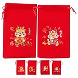 TOVINANNA 6st Geschenktüte Zum Jahr Des Drachen Füllstoffe Behälter Weihnachtstüten Mit Süßigkeiten Folienbeutel Tasche Süßigkeitentüten Für Partygeschenke Ihnen Bonbon Deckel Abs Vlies Rot